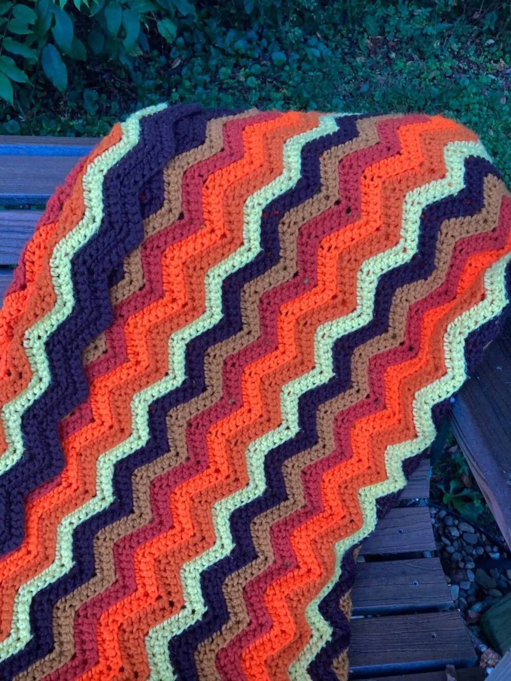 Vintage Retro Crochet Zig Zag Afghan Throw Blanket 70s Mid Century Boho